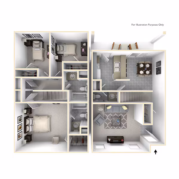3 bedroom 2.5 bath 2-717 floor plan